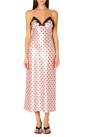 Nia Jasmine Sleeveless Satin Midi Dress in Blush Pink at Nordstrom, Size X-Large