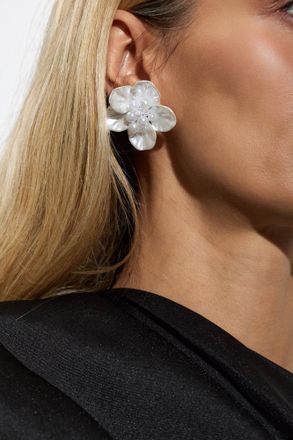 Self Portrait Earrings With A Pearly Flower, Womens, White
