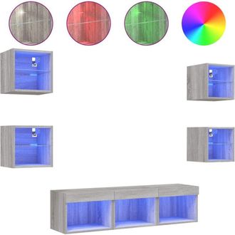 vidaXL 7 Piece tv Wall Units with led Grey Sonoma Engineered Wood Vidaxl