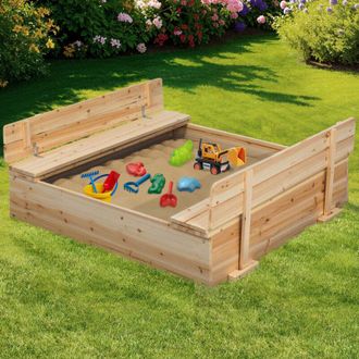 IDMarket Divertido Arenero De Madera Con 2 Bancos Y Lonas Protectoras