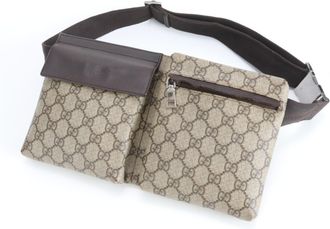 Gucci Brown Leather Coated Canvas Pouch Sling Bag (Pre-Owned)