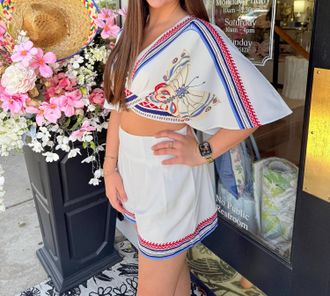 Ciebon Womens Heidi Printed Pleated Shorts In White Multi