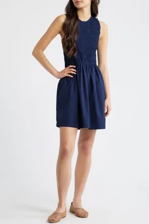 Madewell The Melody Smocked Minidress in Midnight Navy at Nordstrom, Size Xx-Large