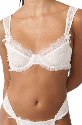 Kat The Label Bianca Ruffle Underwire Lace Trim Bra in White at Nordstrom, Size X-Small