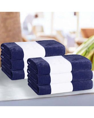 Superior Set Of 6 Cabana Stripe Oversized Cotton Beach Towels