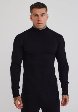 Siksilk Hombre Negro Manga Larga Cuello Alto Su&eacute;ter Tejido XXL