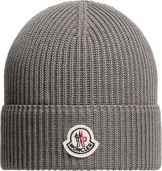 Moncler Moncler Logo Cotton Beanie, Men, Grey, Size: One Size