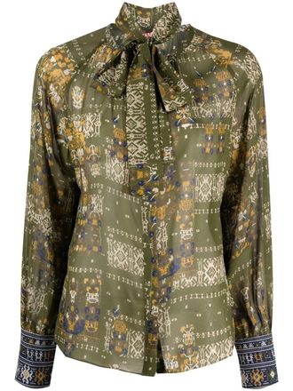 Max Mara neck tie abstract-print shirt - Green