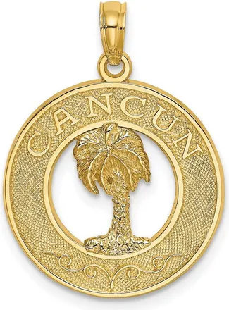 Diamond2Deal 14k Yellow Gold CANCUN with Palm Tree Circle Charm Pendant