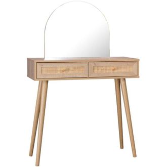 Sweeek 2-drawers dressing table with rounded mirror, Boheme, Natural, 90x35x135.5 cm