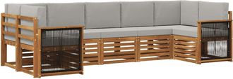 vidaXL Conjunto De Sof&aacute;s De Exterior 6 Uds. Natural Y Gris Claro Vidaxl
