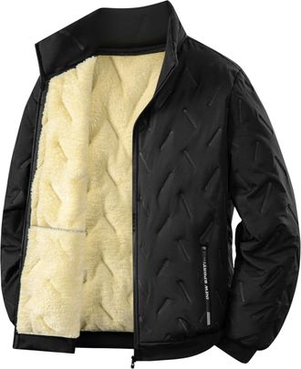 Generic Mens winter lambswool lining jacket Zip Up Windproof quilted Windbreaker thermal outdoor casual jacket
