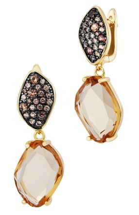 Savvy Cie Jewels 14K GOLD & BLACK PLATED OVER BRASS BROWN CZ AND CHAMPANGNE GLASS EARRINGS