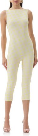 AFRM Tahlia Yellow Polka Dot Mesh Capri Romper in Sun Dot at Nordstrom, Size X-Small