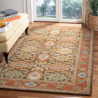 Safavieh Heritage Hand Made Area Rug, Chocolate / Tangerine Traditional Style Non-Shedding