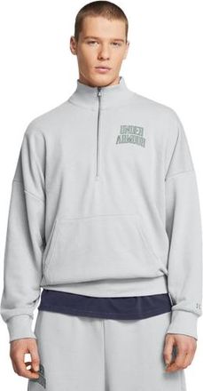 Under Armour Mens Icon Heavyweight Terry OS 1/2 Zip - Gray Light Heather/Forest Green Size 3XL