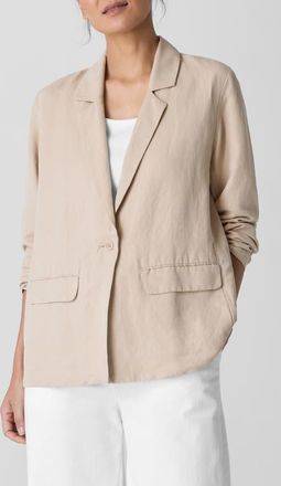 Eileen Fisher Organic Linen & Silk Blazer in Wheat at Nordstrom, Size X-Large