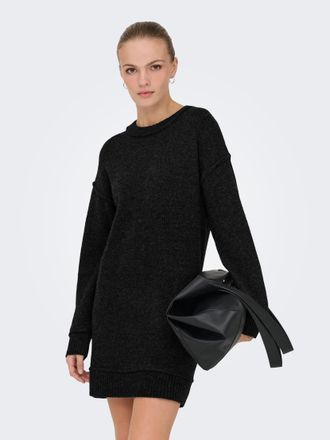 Only Midikleid ONLY ONLHAZEL LS O-NECK DRESS BF KNT, Damen, Gr. XL, N-Gr, schwarz, Strick, Obermaterial: 93% Polyester, 4% Wolle, 3% Elasthan, unifarben, r