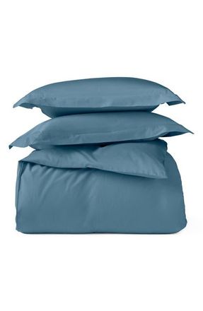 Coyuchi Classic Organic Cotton Sateen Duvet & Sham Set in Cerulean at Nordstrom, Size Full/queen
