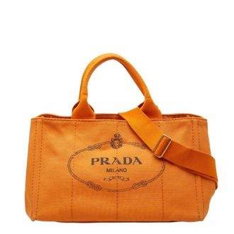 Prada Canapa Orange Canvas Shoulder Bag Tote Bag (Pre-Owned)