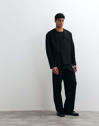 Asos Pantaloni da abito stile smoking ampi neri con fettuccia laterale-Nero