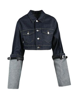 Coperni Blue Cotton Leather Womens Short Denim Jacket