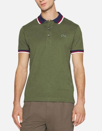 Lacoste Mens Lacoste PH3461 Mens Polo Shirts Contrast Collar Regular Fit Pique Tennis Shirt - Green - Size: 36