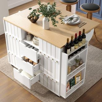 Matteo White Wood Grain Kitchen Island Serving Trolley with Sliding Doors