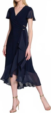 Joseph Ribkoff Knee Length V-Neck Wrap Dress In Midnight