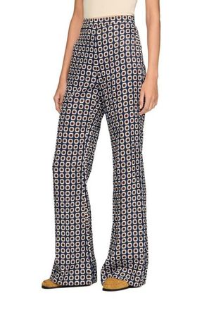 Sandro Floral-print floaty trousers in Deep Blue /Ocher at Nordstrom, Size 40 Eu