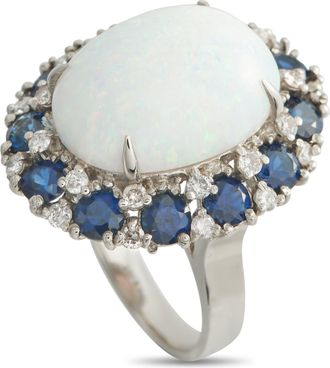 Luxury Bazaar 14K White Gold 0.45ct Diamond, Sapphire, and Opal Ring MF63-031726