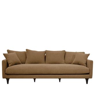 DRAWER Sof&aacute; de 4 plazas en tejido con patas torneadas - Caramelo