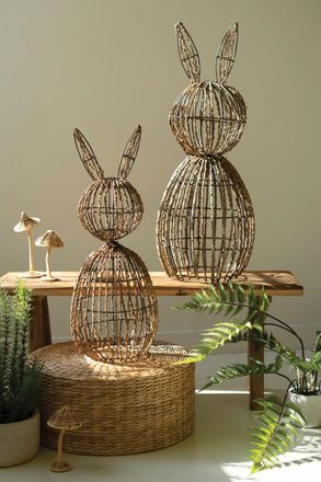 Kalalou Set Of Two Twig And Iron Rabbits