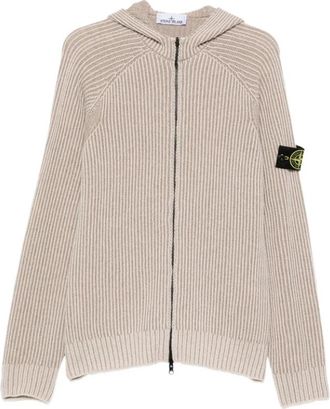 Stone Island Ribbed Zip Hoodie - Heren - Vesten met rits - Beige - XL - Wol - Hoodies & sweatvesten