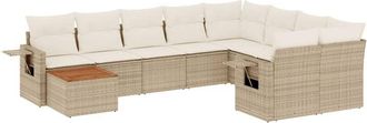 vidaXL Juego De Sof&aacute;s Jard&iacute;n Con Cojines Beige 10 Pzas Rat&aacute;n Sint&eacute;tico Vidaxl