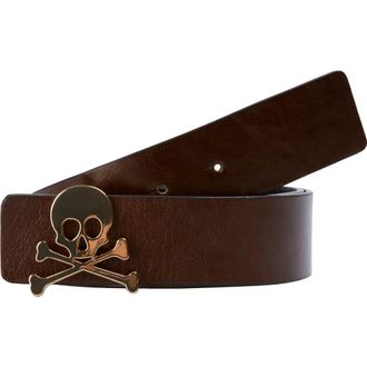 Scalpers Spring Skull Leather Belt in Blackbrown at Nordstrom, Size X-Small