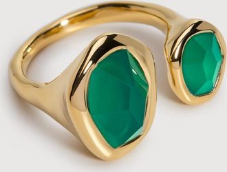 Monica Vinader Gold Odyssey Gemstone Open Ring Green Onyx