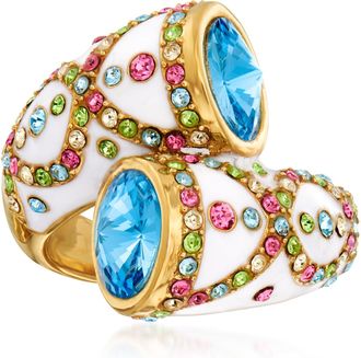 Ross-Simons Multicolored Crystal and Blue Swarovski Crystal Ring With White Enamel in 18kt Gold Over Sterling