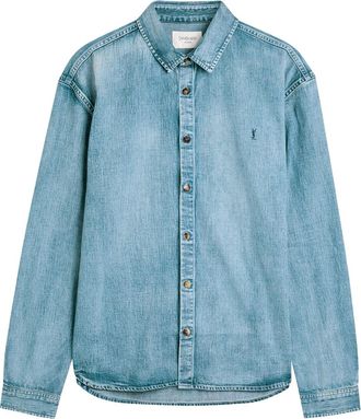 Saint Laurent Logo-embroidered Denim Shirt - Blue - M