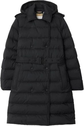 Burberry Zwarte dubbelrijige jas met afneembare capuchon - Dames - Dons jassen - Zwart - S - Polyester - Jassen