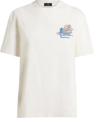 Etro Tops, Dames, Wit, S, Katoen, T-shirt met geborduurd logo