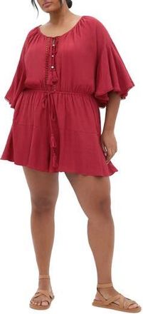 City Chic Harlow Tassel Tie Romper in Shiraz at Nordstrom Rack, Size L/20W