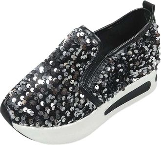 Generic Womens Platform Glitter Sneakers Breathable Mesh Wedge Shoes with Sparkle Accents Outdoor Festival Ballet Flats for Carnivals and Music Events