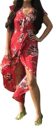Angie Floral Walk Through Maxi Romper In Red