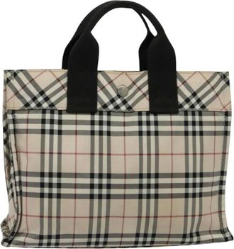 Burberry Pre-owned Tote Bags, female, Beige, Size: ONE SIZE Pre-owned Haymarket Check Canvas Tote Bag