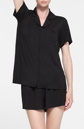 SKIMS Short Sleeve Pajamas in Onyx at Nordstrom, Size X-Large