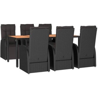 vidaXL Juego Comedor Jard&iacute;n 7 Pzas Madera Acacia Rat&aacute;n Sint&eacute;tico Negro Vidaxl