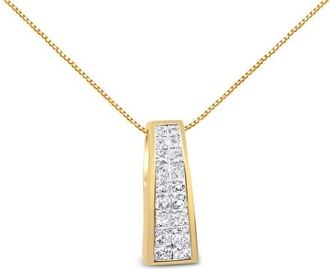 House of Brilliance 14K Yellow Gold 1 1/2 cttw Princess Cut Diamond Greek Column Pendant Necklace at Nordstrom