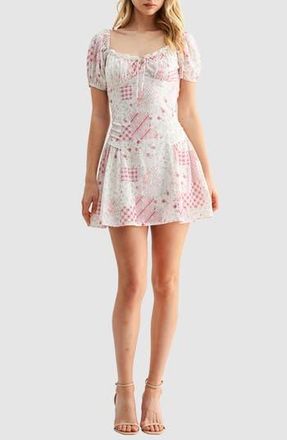All in Favor Patchwork Detail Embroidered Minidress in Ivory Red Print at Nordstrom Rack, Size X-Small