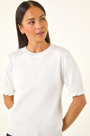 Roman Shirred Sleeve Knit Top
